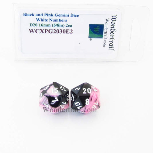 WCXPG2030E2 Black Pink Gemini Dice White Numbers D20 16mm Pack of 2 Main Image