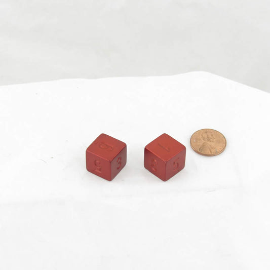 WCXPH0654E2 Red Faux Metal Jacket Dice Uncolored Numbers D6 16mm (5/8in) Pack of 2 Main Image