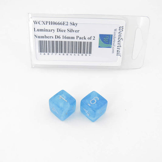 WCXPH0666E2 Sky Luminary Dice Silver Numbers D6 16mm Pack of 2 Main Image