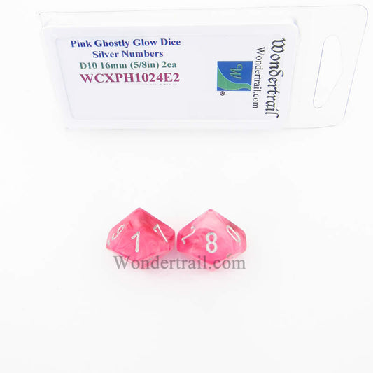 WCXPH1024E2 Pink Ghostly Glow Dice Silver Numbers D10 16mm Pack of 2 Main Image
