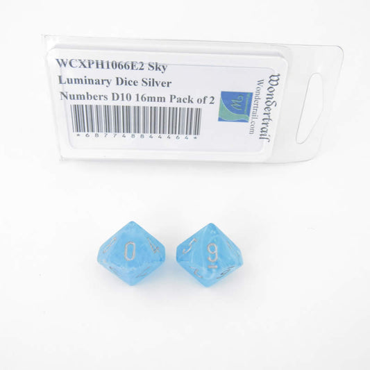 WCXPH1066E2 Sky Luminary Dice Silver Numbers D10 16mm Pack of 2 Main Image