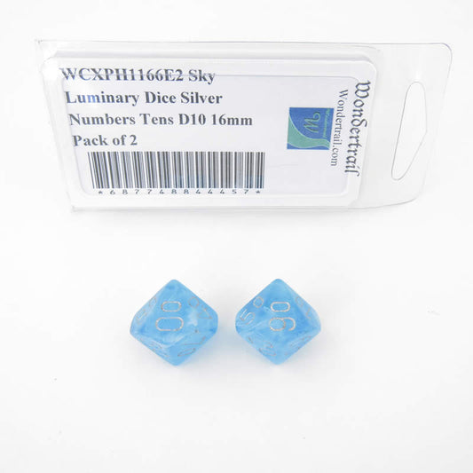 WCXPH1166E2 Sky Luminary Dice Silver Numbers Tens D10 16mm Pack of 2 Main Image
