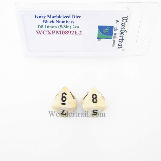 WCXPM0892E2 Ivory Marble Dice Black Numbers D8 16mm (5/8in) Pack of 2 Main Image