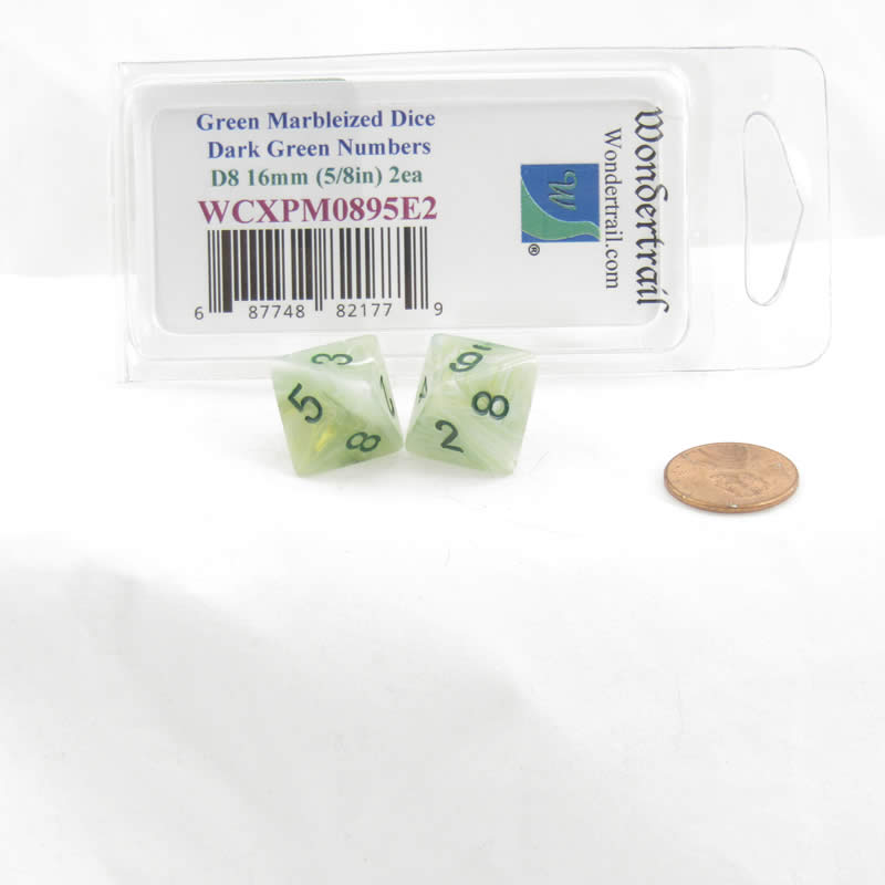 WCXPM0895E2 Green Marble Dice Dark Green Numbers D8 16mm Pack of 2 2nd Image