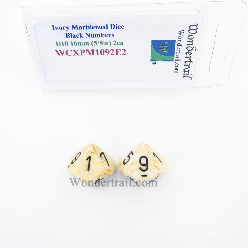 WCXPM1092E2 Ivory Marble Dice Black Numbers D10 16mm Pack of 2 Main Image