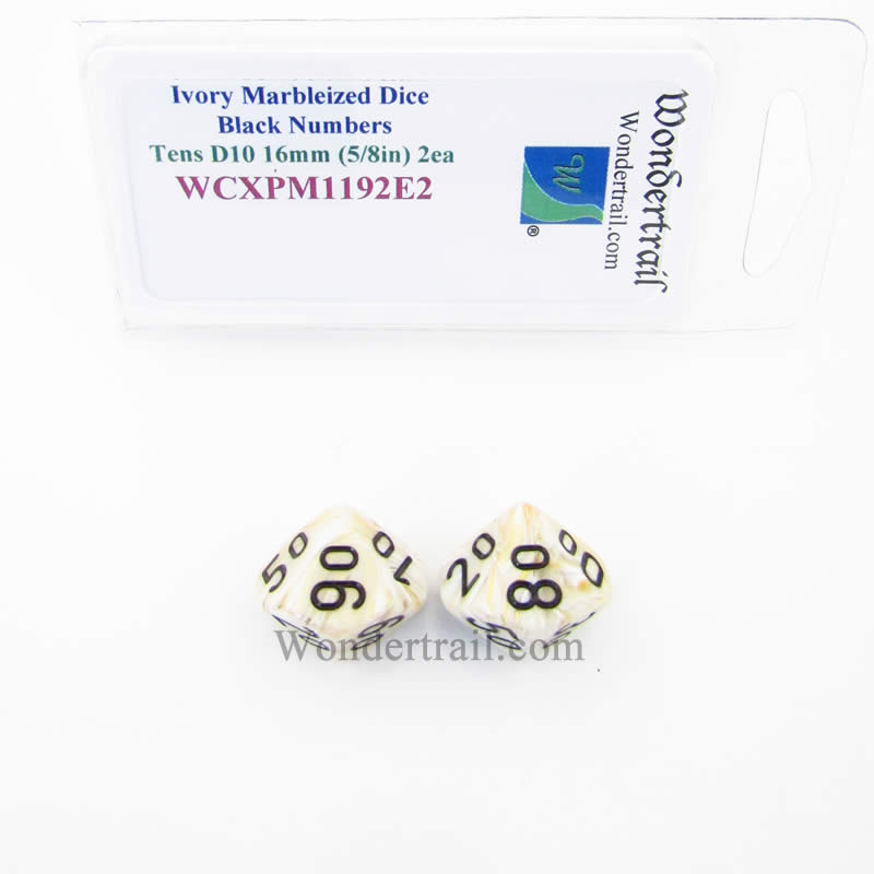 WCXPM1192E2 Ivory Marble Dice Black Numbers Tens D10 16mm Pack of 2 Main Image