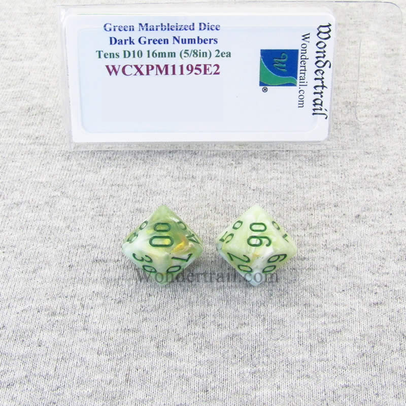 WCXPM1195E2 Green Marble Dice Dark Green Numbers Tens D10 16mm Pack of 2 2nd Image