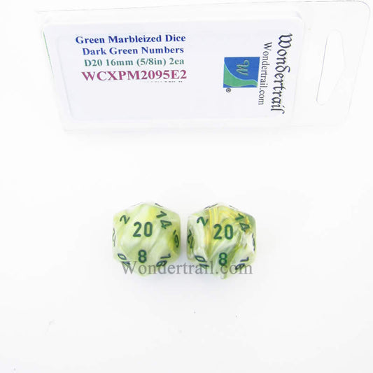 WCXPM2095E2 Green Marble Dice Dark Green Numbers D20 16mm Pack of 2 Main Image