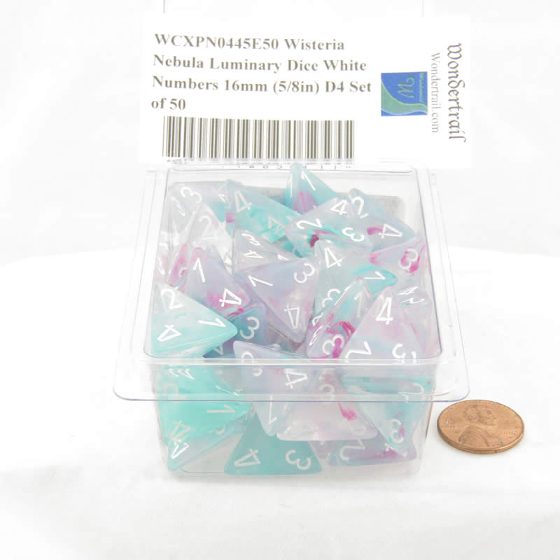 WCXPN0445E50 Wisteria Nebula Luminary Dice White Numbers 16mm (5/8in) D4 Set of 50 2nd Image