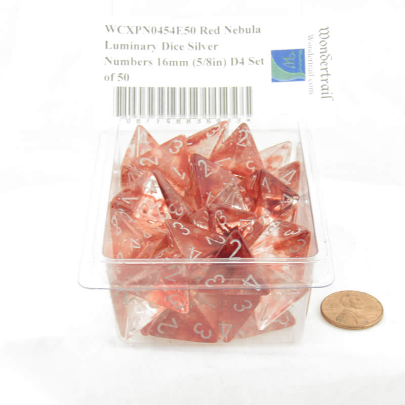 WCXPN0454E50 Red Nebula Luminary Dice Silver Numbers 16mm (5/8in) D4 Set of 50 2nd Image