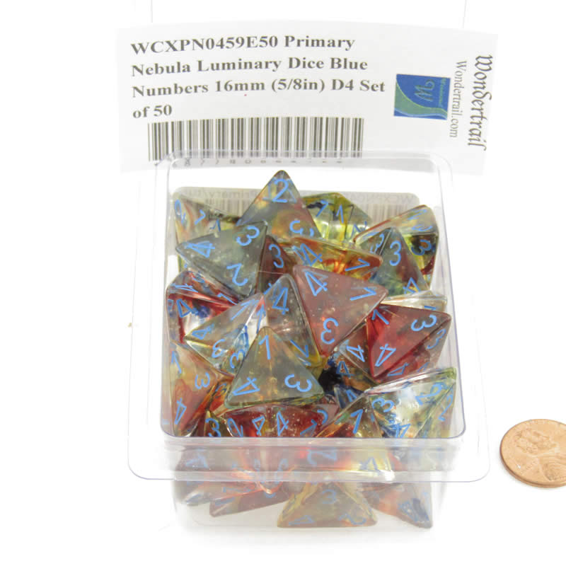 WCXPN0459E50 Primary Nebula Luminary Dice Blue Numbers 16mm (5/8in) D4 Set of 50 2nd Image