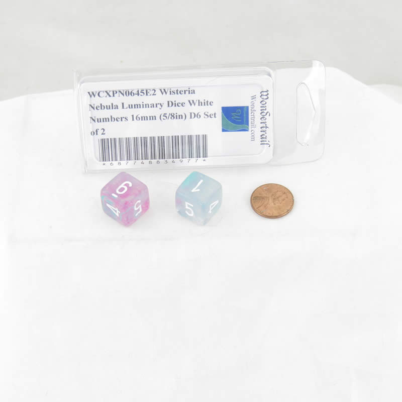 WCXPN0645E2 Wisteria Nebula Luminary Dice White Numbers 16mm (5/8in) D6 Set of 2 2nd Image