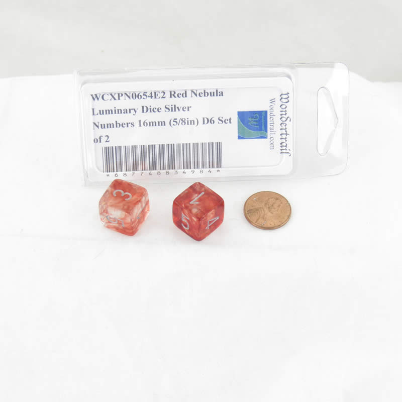 WCXPN0654E2 Red Nebula Luminary Dice Silver Numbers 16mm (5/8in) D6 Set of 2 2nd Image