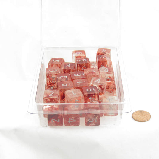 WCXPN0654E50 Red Nebula Luminary Dice Silver Numbers 16mm (5/8in) D6 Set of 50 Main Image