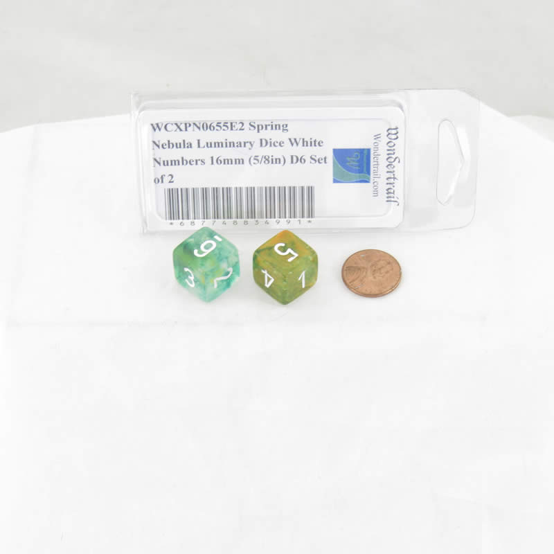 WCXPN0655E2 Spring Nebula Luminary Dice White Numbers 16mm (5/8in) D6 Set of 2 2nd Image