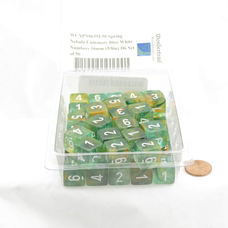 WCXPN0655E50 Spring Nebula Luminary Dice White Numbers 16mm (5/8in) D6 Set of 50 2nd Image