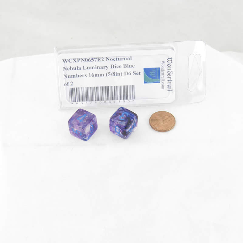 WCXPN0657E2 Nocturnal Nebula Luminary Dice Blue Numbers 16mm (5/8in) D6 Set of 2 2nd Image