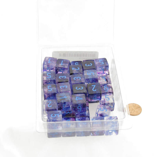 WCXPN0657E50 Nocturnal Nebula Luminary Dice Blue Numbers 16mm (5/8in) D6 Set of 50 Main Image