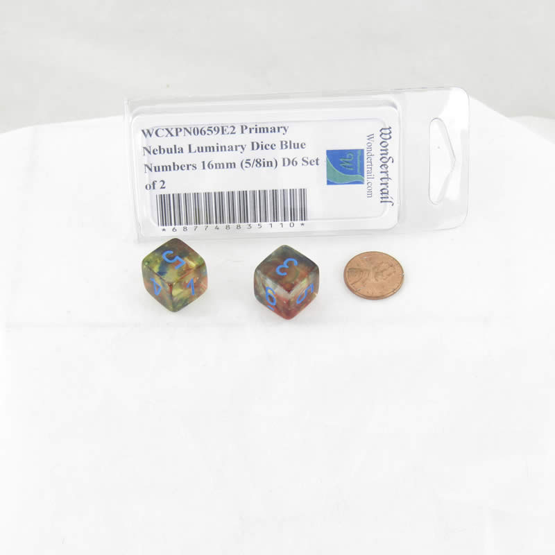 WCXPN0659E2 Primary Nebula Luminary Dice Blue Numbers 16mm (5/8in) D6 Set of 2 2nd Image