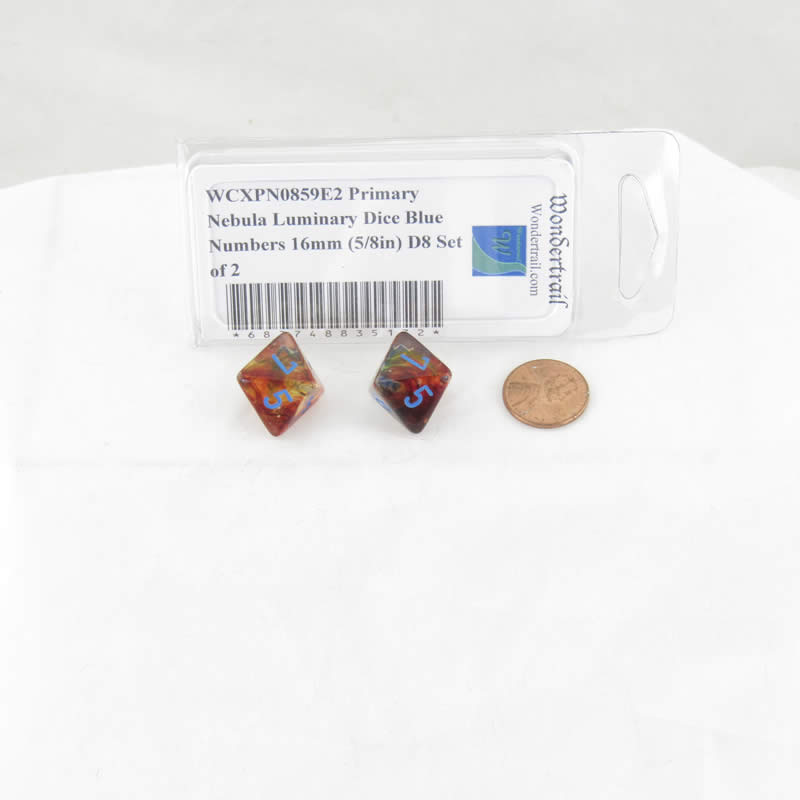 WCXPN0859E2 Primary Nebula Luminary Dice Blue Numbers 16mm (5/8in) D8 Set of 2 Main Image