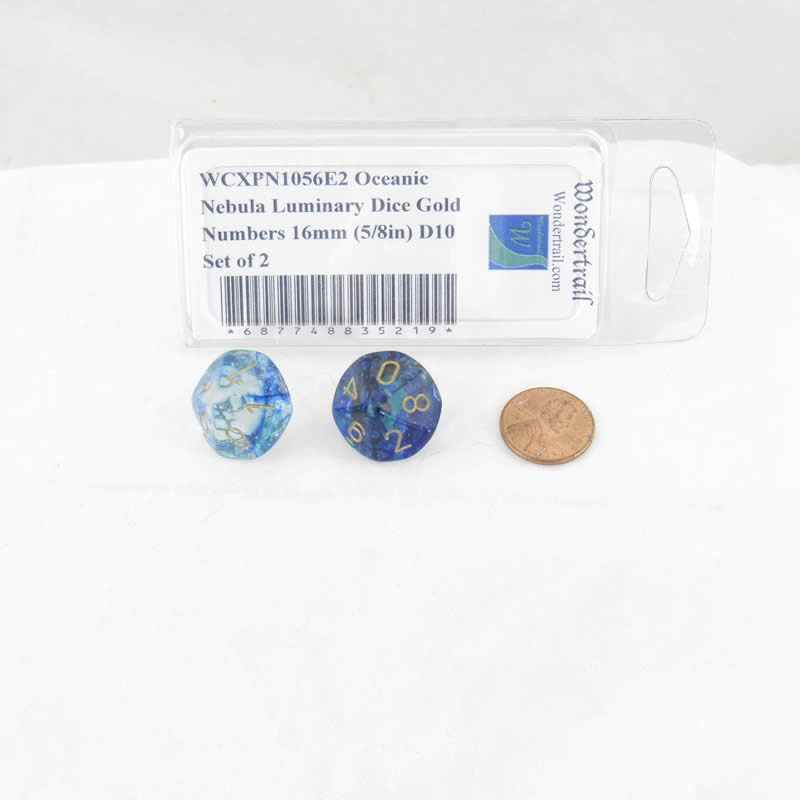 WCXPN1056E2 Oceanic Nebula Luminary Dice Gold Numbers 16mm (5/8in) D10 Set of 2 2nd Image