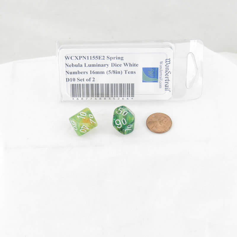 WCXPN1155E2 Spring Nebula Luminary Dice White Numbers 16mm (5/8in) Tens D10 Set of 2 2nd Image