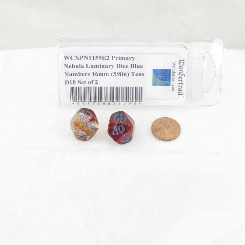 WCXPN1159E2 Primary Nebula Luminary Dice Blue Numbers 16mm (5/8in) Tens D10 Set of 2 2nd Image