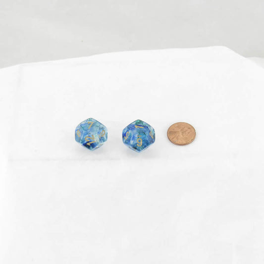 WCXPN1256E2 Oceanic Nebula Luminary Dice Gold Numbers 16mm (5/8in) D12 Set of 2 Main Image