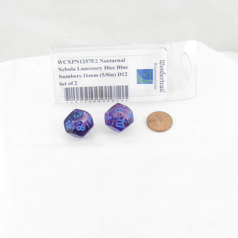 WCXPN1257E2 Nocturnal Nebula Luminary Dice Blue Numbers 16mm (5/8in) D12 Set of 2 2nd Image