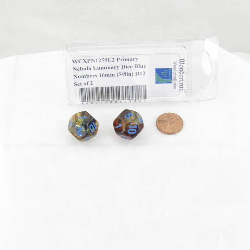 WCXPN1259E2 Primary Nebula Luminary Dice Blue Numbers 16mm (5/8in) D12 Set of 2 2nd Image
