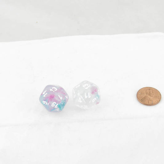 WCXPN2045E2 Wisteria Nebula Luminary Dice White Numbers 16mm (5/8in) D20 Set of 2 Main Image