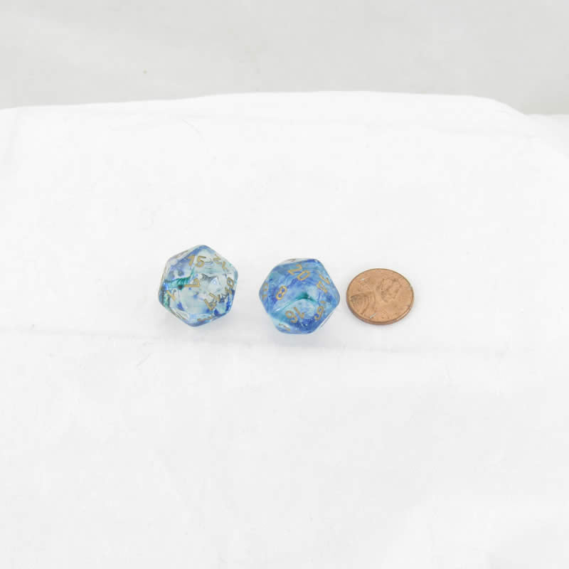 WCXPN2056E2 Oceanic Nebula Luminary Dice Gold Numbers 16mm (5/8in) D20 Set of 2 Main Image