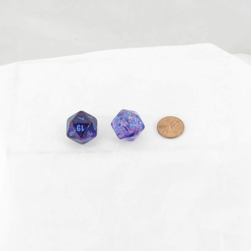 WCXPN2057E2 Nocturnal Nebula Luminary Dice Blue Numbers 16mm (5/8in) D20 Set of 2 Main Image