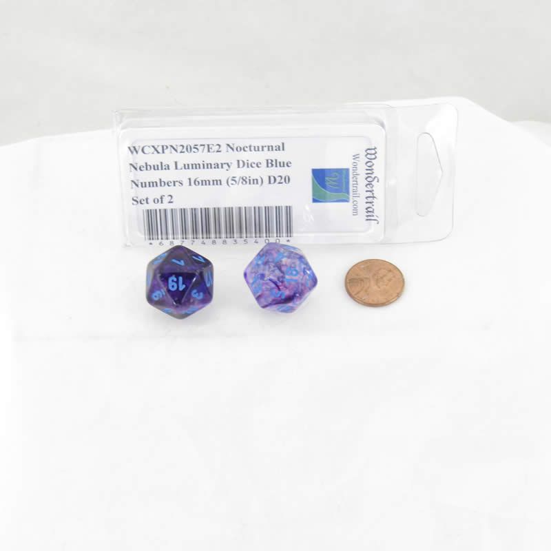 WCXPN2057E2 Nocturnal Nebula Luminary Dice Blue Numbers 16mm (5/8in) D20 Set of 2 2nd Image