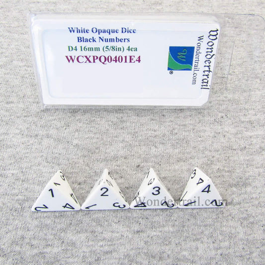 WCXPQ0401E4 White Opaque Dice Black Numbers D4 16mm Pack of 4 Main Image