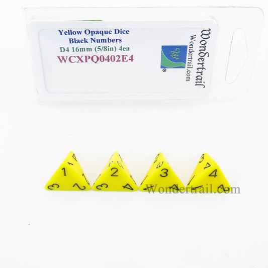 WCXPQ0402E4 Yellow Opaque Dice Black Numbers D4 16mm Pack of 4 Main Image