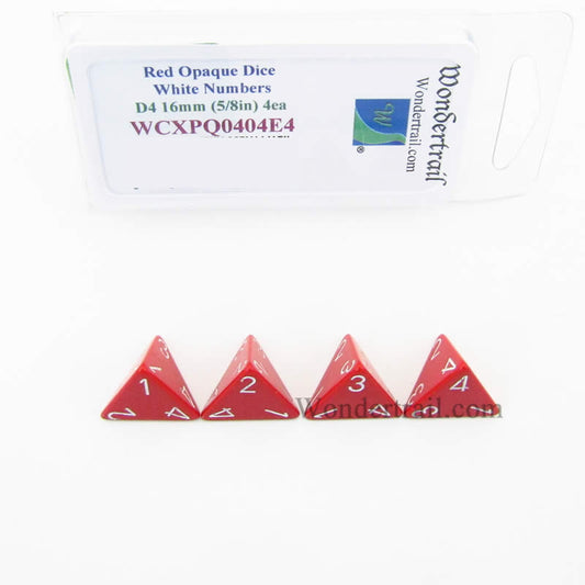 WCXPQ0404E4 Red Opaque Dice White Numbers D4 16mm Pack of 4 Main Image