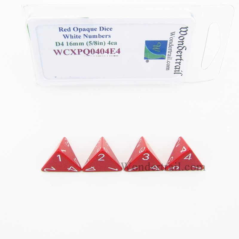 WCXPQ0404E4 Red Opaque Dice White Numbers D4 16mm Pack of 4 Main Image