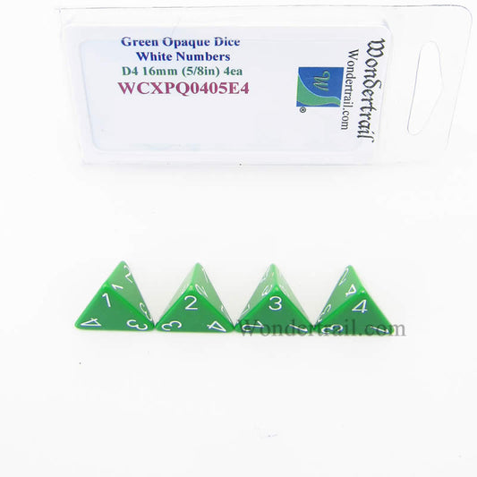 WCXPQ0405E4 Green Opaque Dice White Numbers D4 16mm Pack of 4 Main Image