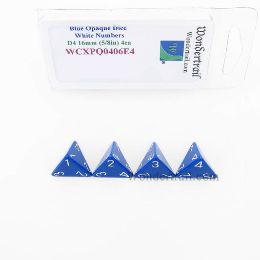 WCXPQ0406E4 Blue Opaque Dice White Numbers D4 16mm Pack of 4 Main Image