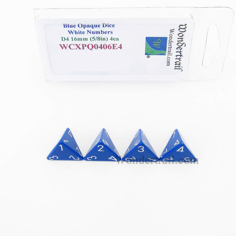 WCXPQ0406E4 Blue Opaque Dice White Numbers D4 16mm Pack of 4 Main Image