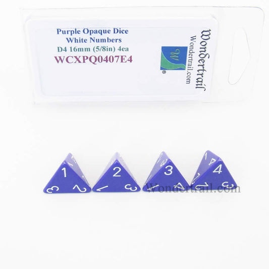 WCXPQ0407E4 Purple Opaque Dice White Numbers D4 16mm Pack of 4 Main Image