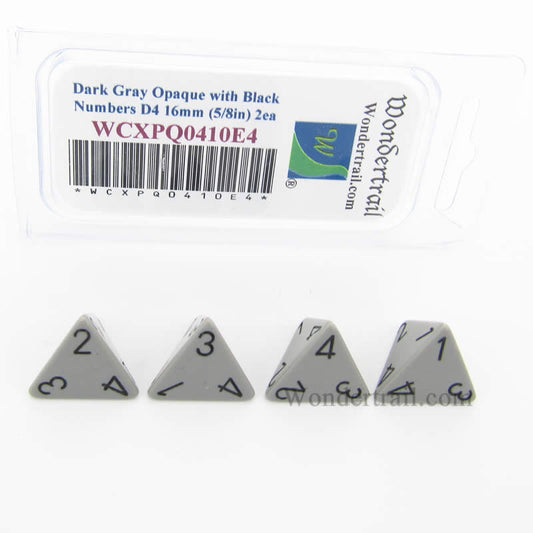 WCXPQ0410E4 Dark Grey Opaque Dice Black Numbers D4 16mm Pack of 4 Main Image