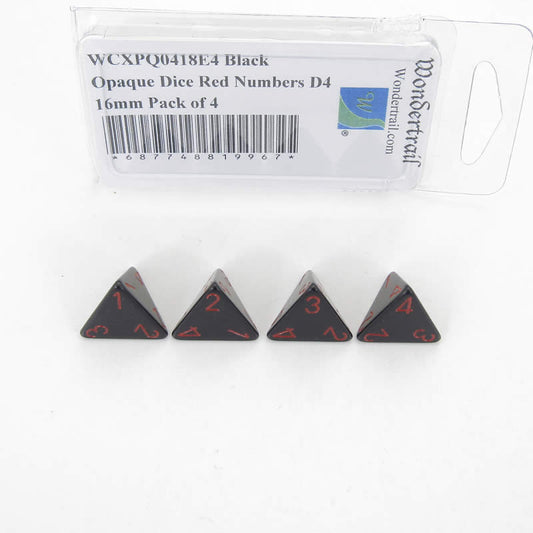 WCXPQ0418E4 Black Opaque Dice Red Numbers D4 16mm Pack of 4 Main Image