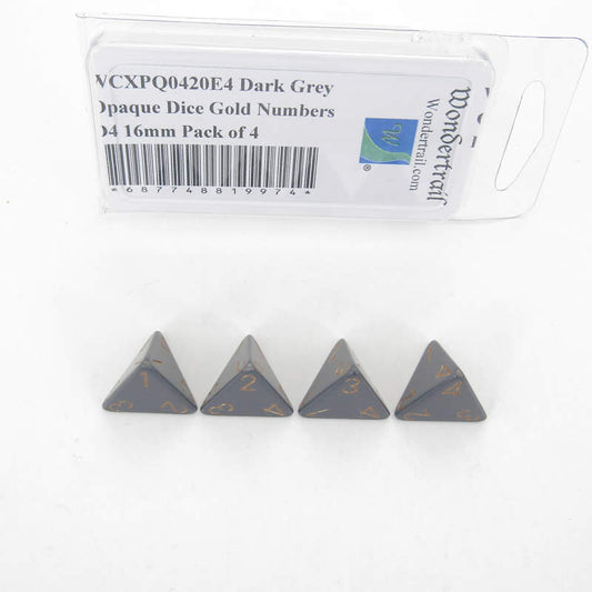 WCXPQ0420E4 Dark Grey Opaque Dice Gold Numbers D4 16mm Pack of 4 Main Image