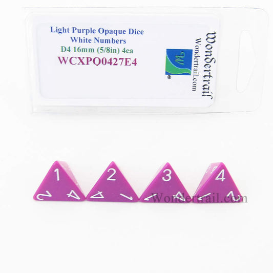 WCXPQ0427E4 Light Purple Opaque Dice White Numbers D4 16mm Pack of 4 Main Image