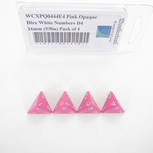 WCXPQ0444E4 Pink Opaque Dice White Numbers D4 16mm (5/8in) Pack of 4 Main Image