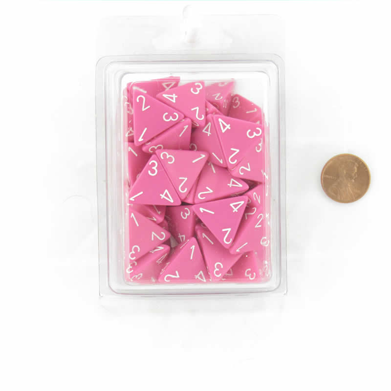 WCXPQ0444E50 Pink Opaque Dice with White Numbers D4 Aprox 16mm (5/8in) Pack of 50 Wondertrail Main Image