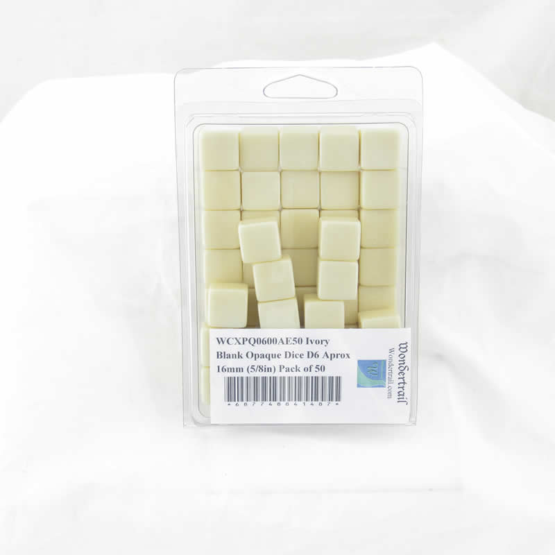 WCXPQ0600AE50 Ivory Blank Opaque Dice D6 Aprox 16mm (5/8in) Pack of 50 Main Image