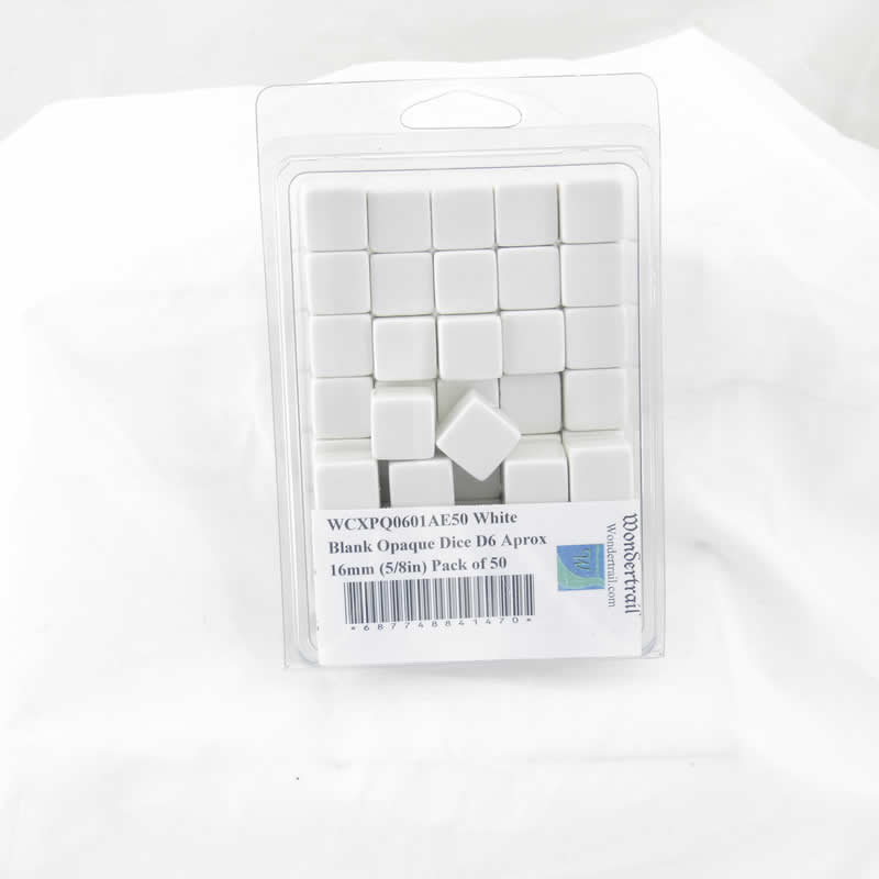 WCXPQ0601AE50 White Blank Opaque Dice D6 Aprox 16mm (5/8in) Pack of 50 Main Image